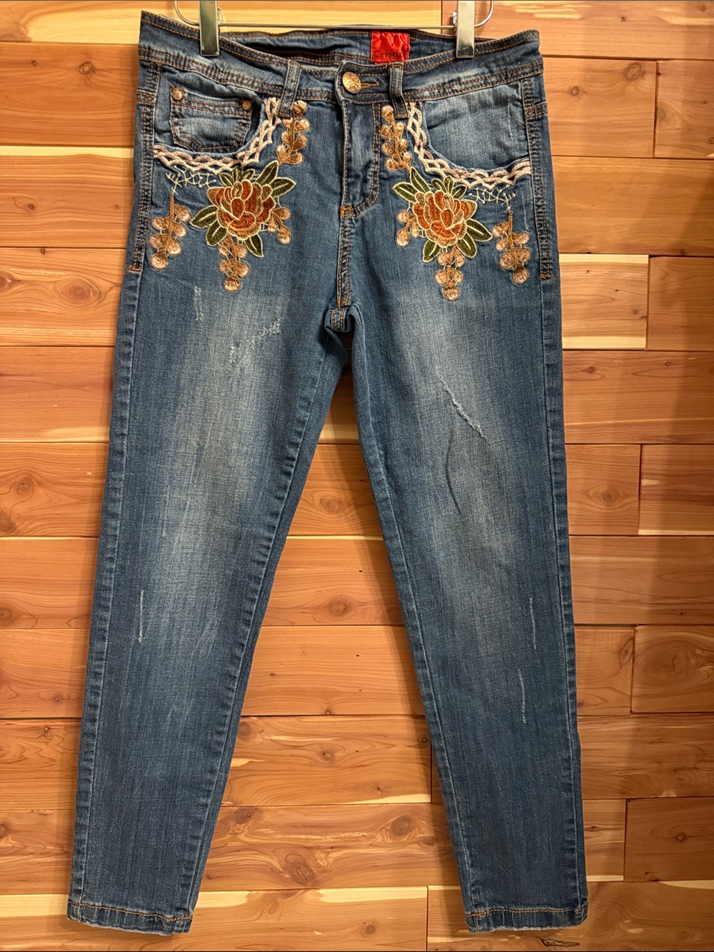 V Cristina Blue Skinny Jeans with Floral Embroidery